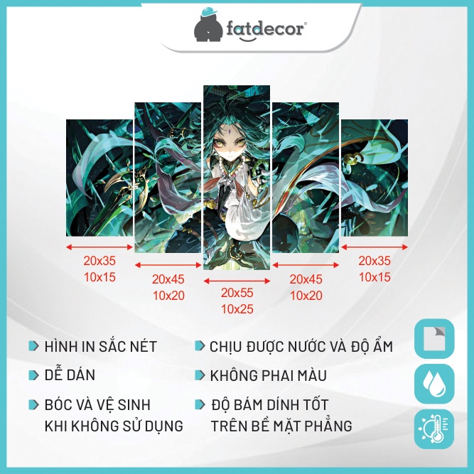 Tranh dán tường Genshin Impact - Set 5 poster decal anime trang trí phòng đẹp
