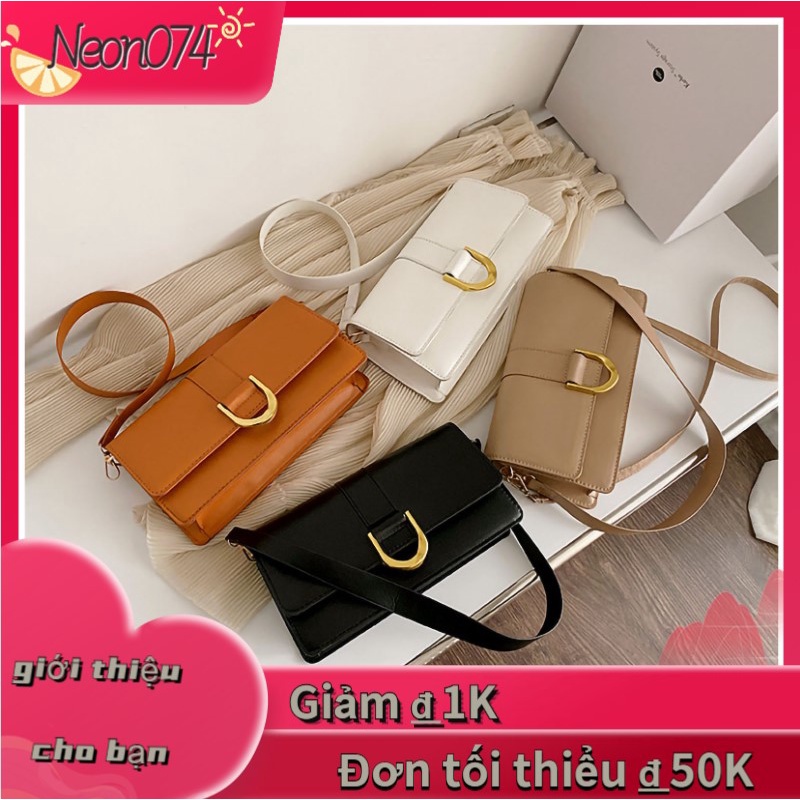 🥭 Neon074 Túi xách nữ đeo vai Thời trang Phong cách Hàn Quốc Dung tích lớn Da PU Polyester da