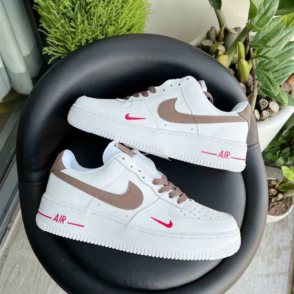 Giày Nike_AF1 Vệt Nâu trắng Nam Nữ, Giày Sneaker air force 1 móc Nâu white brown Thời Trang Cao Cấp