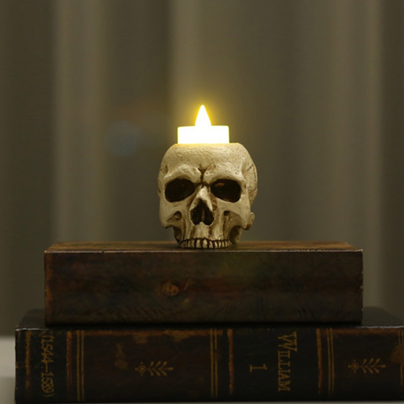 Giá Đỡ Đèn Cầy Hình Đầu Lâu Bằng Nhựa Resin Độc Đáo Trang Trí Bàn Làm Việc