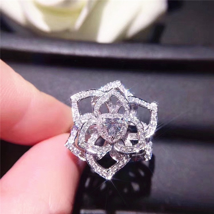 Hot Plated 18k Platinum Diamond Heart-Shaped Rose Diamond Engagement Women 's
