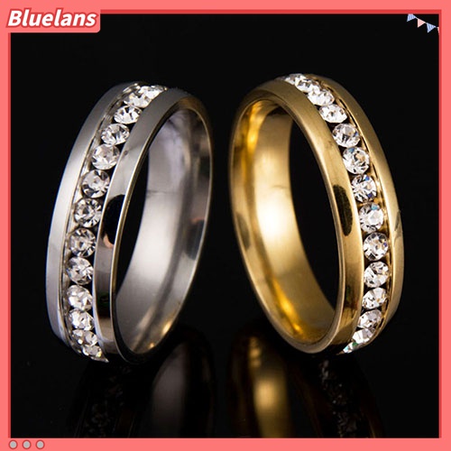 Nhẫn titan mạ vàng 18k đơn giản cá tính đính đá lấp lánh dành cho cặp đôi nhiều kích cỡ từ 6 đến 11