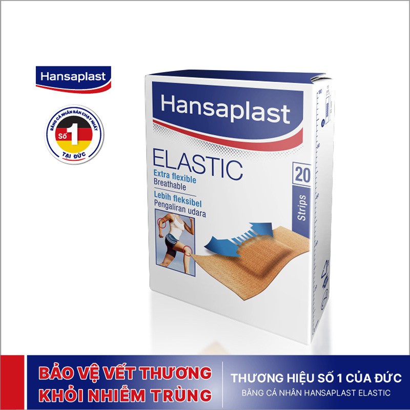 Combo 2 Gói Băng cá nhân Hansaplast Elastic gói 20 miếng, bằng vải co giãn và cực kỳ thoáng khí,thương hiệu số 1 của Đức
