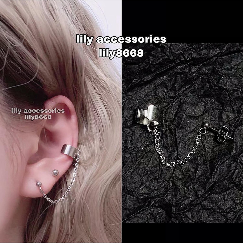 khuyên tai và kẹp vành tai titan dây xích không gỉ không đen không dị ứng cho nam nữ