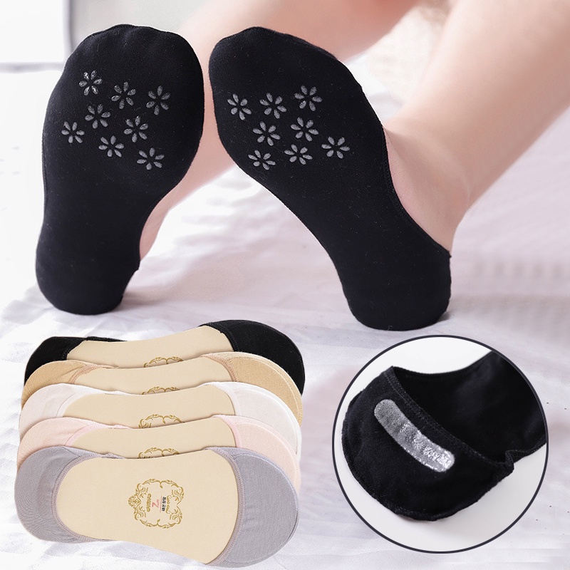 Vớ Cotton Cổ Thấp Siêu Mỏng Chống Trượt Màu Đen/Trắng Thời Trang Cho Nữ