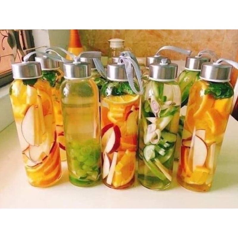 Bình Thuỷ Tinh Detox, Bình Nước Thuỷ Tinh, Chai Thuỷ Tinh Nắp Có Dây Xách 500ml | BigBuy360 - bigbuy360.vn
