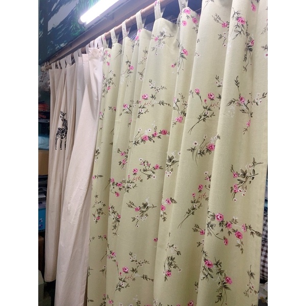 Rèm linen cành hồng mềm rủ vintage