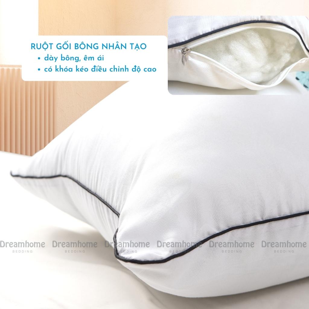 Ruột gối 50x70 45x65 DREAHOME, gối nằm ngủ cho người lớn thấp mềm, có khóa kéo điều chỉnh độ cao