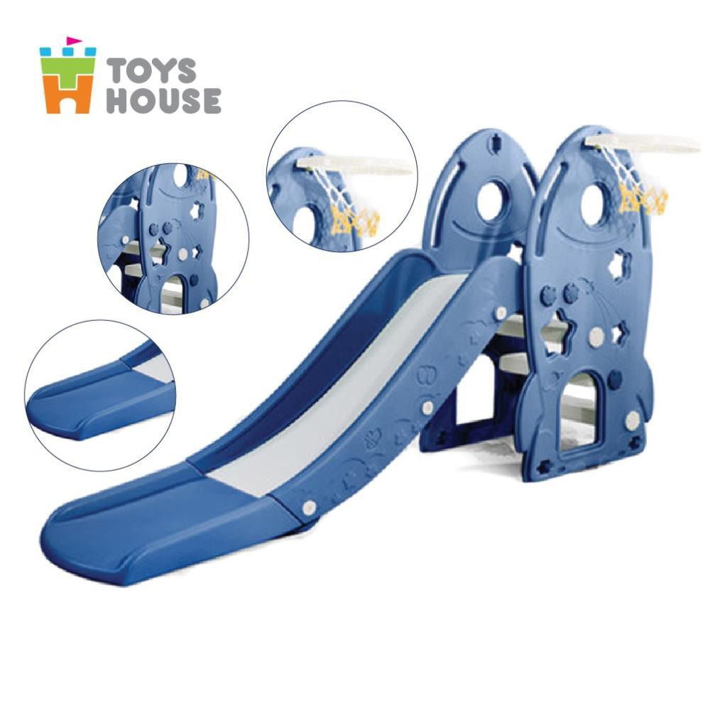 Sân chơi trong nhà cho bé cầu trượt kiêm bóng rổ 2 trong 1 hình tên lửa Toyshouse - L-HJ05 kích thước 197cm