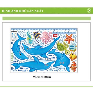 Decal dán tường Thước đo chiều cao cá heo