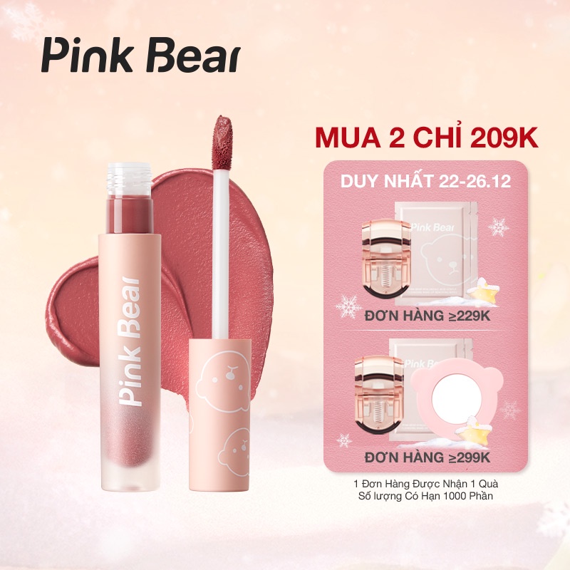 Son kem Pink Bear màu nhung lì lâu trôi bền màu gồm 8 màu tùy chọn 2.5g