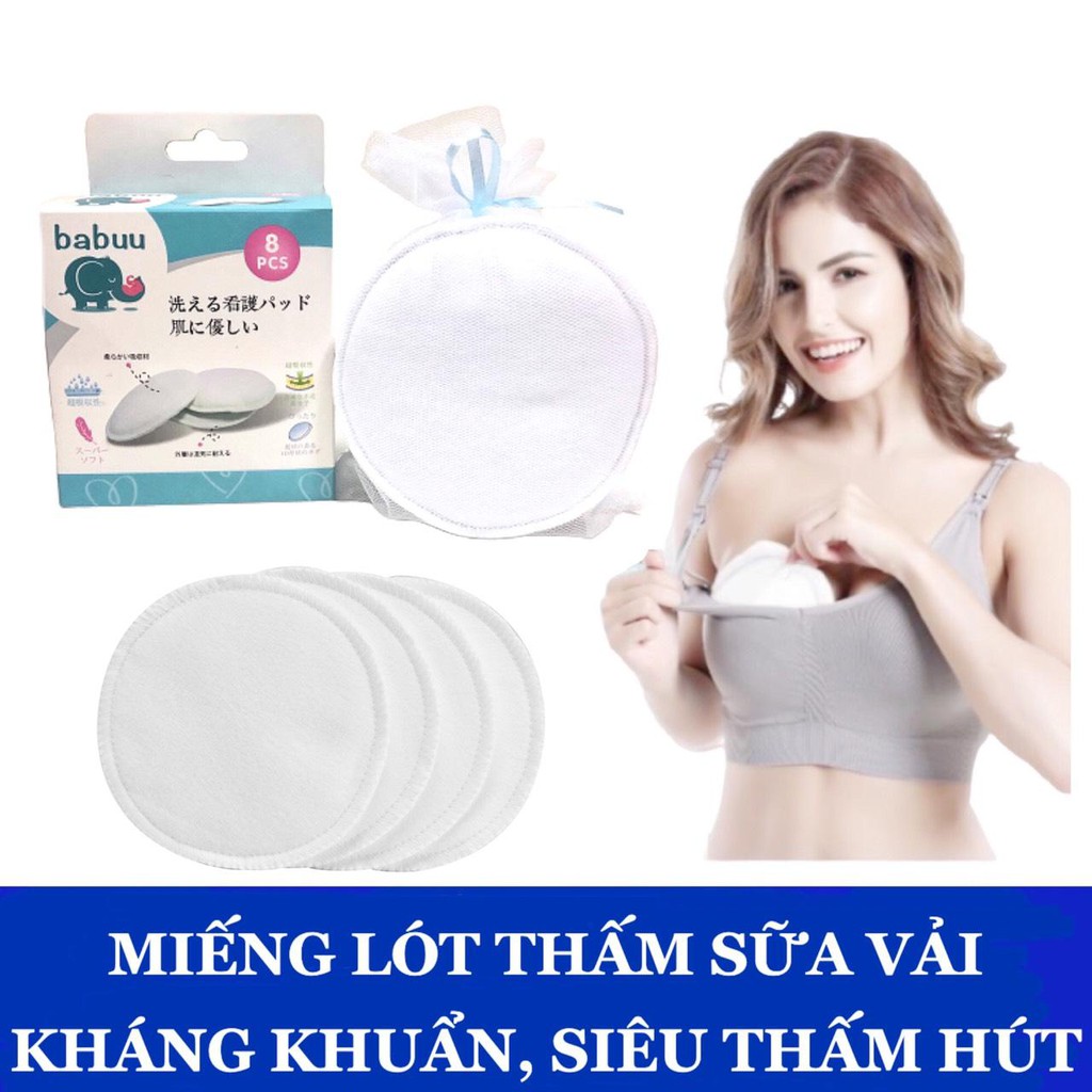 Tấm lót thấm sữa bằng vải giặt được dùng nhiều lần - Babuu Baby Nhật Bản ( 8 miếng/hộp )