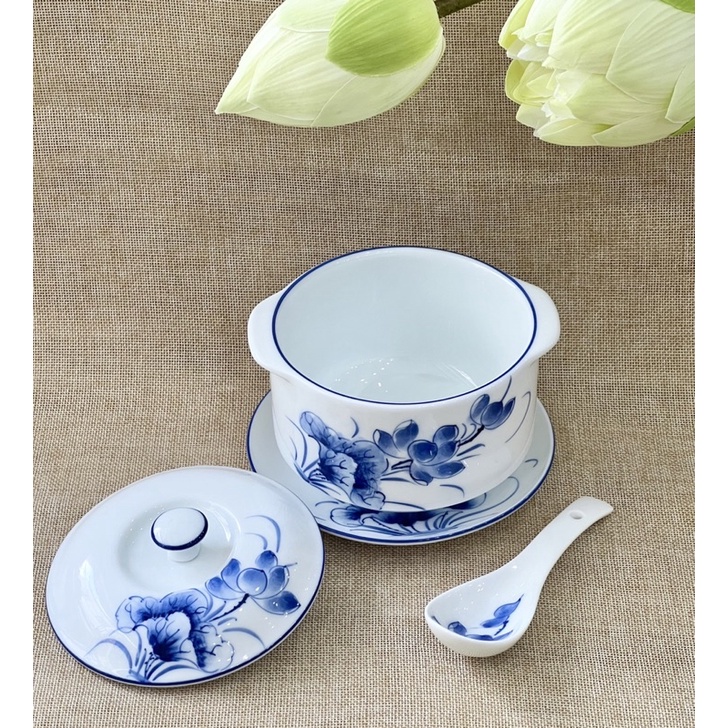 Âu chưng yến vẽ sen , Âu đựng cơm,canh,cháo NEW_Gốm sứ Bát Tràng