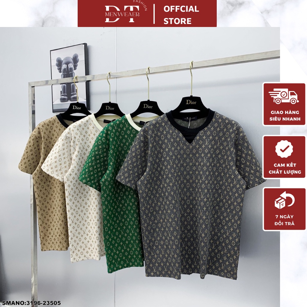 Áo Phông Nam Nữ Lv Phối Họa Tiết Dập Vân Sang Trọng Lịch Sự - Áo Thun Nam Nữ Lv Chất Cotton Thoáng Mát DT FASHION MENWEA