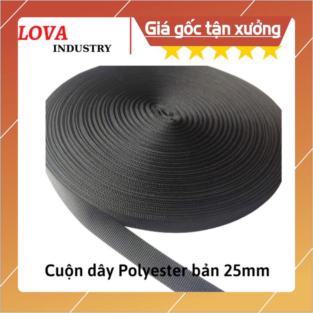 Cuộn dây đai vải dù bản 25mm màu đen Polyester cường lực, Cuôn dây 20 mét 30 mét 50 mét 100 mét buộc hàng - [ Hàng Tại X