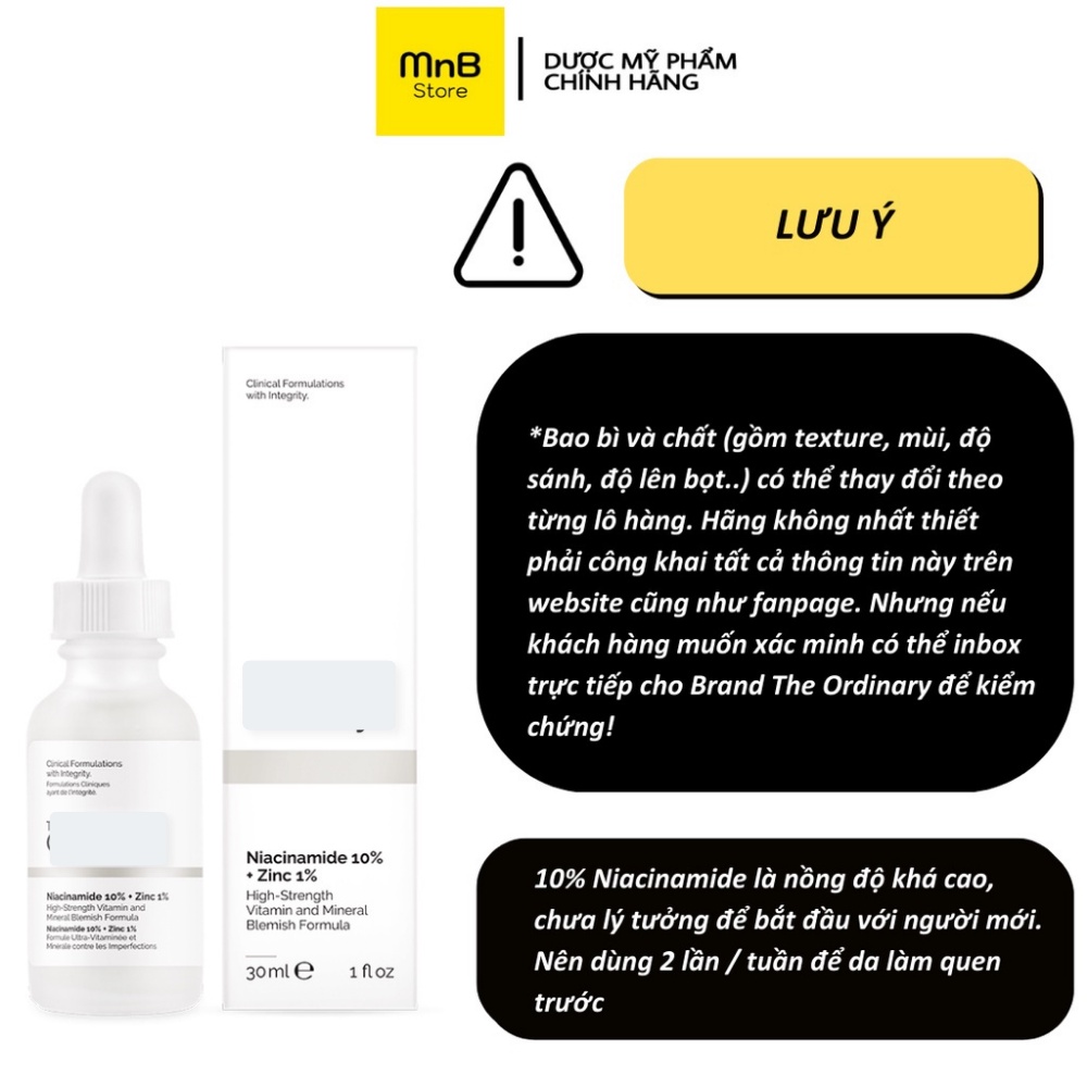 Tinh Chất TO Niacinamide 10% + Zinc 1% Serum ngừa mụn thu nhỏ lỗ chân lông mờ thâm 30ml