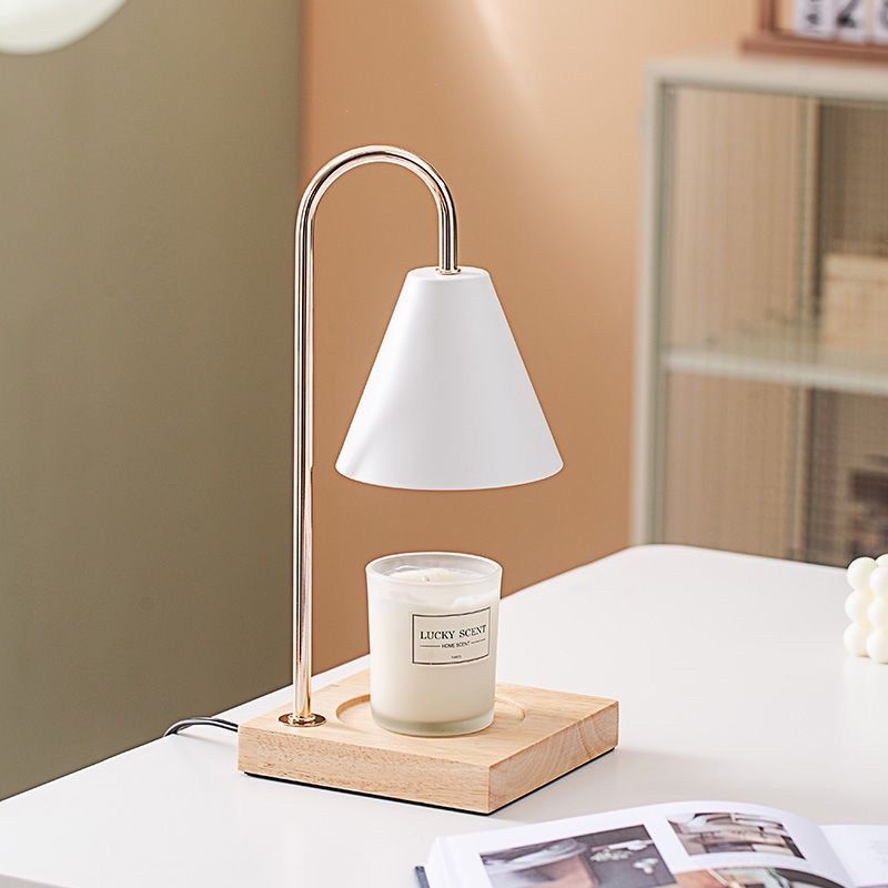 Đèn đốt nến thơm đế gỗ điều chỉnh nhiệt tặng 2 bóng