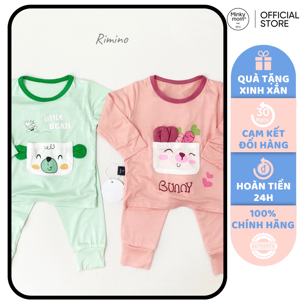 [SALE] Bộ Quần Áo Bé Gái, Bé Trai KIMCHIBABY Vải Thun Lạnh Túi Gấu Trắng, Đồ Bộ Cho Bé Mặc Nhà Thu Đông KWTD2212
