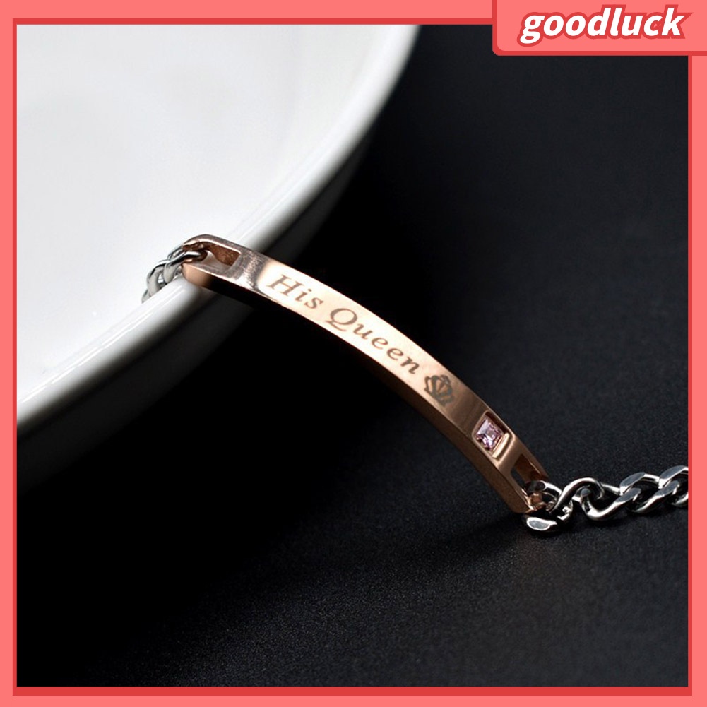 Vòng tay đôi in chữ His Queen Her King và vương miện thời trang