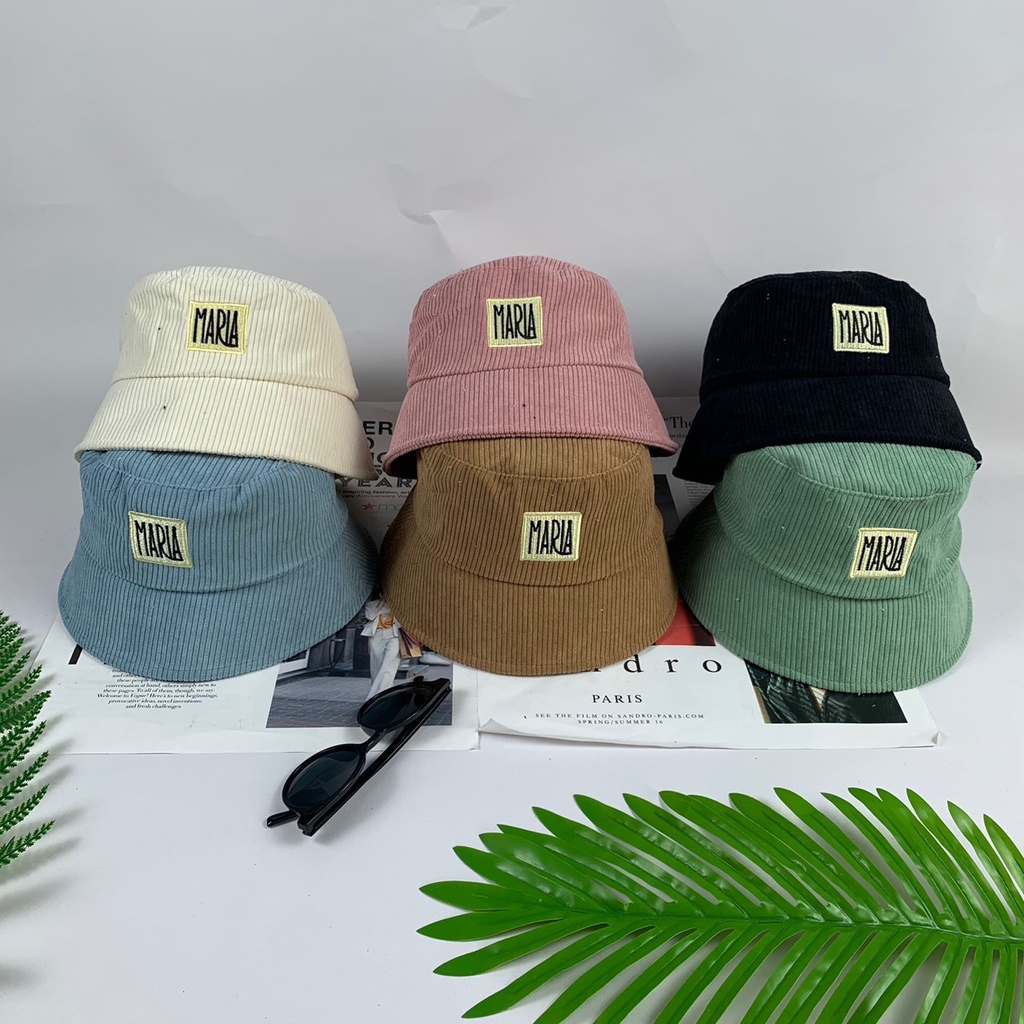 Mũ bucket HAZIN thêu chữ Maria vành nón cụp nhung nhiều màu phong cách Unisex phù hợp cả nam nữ