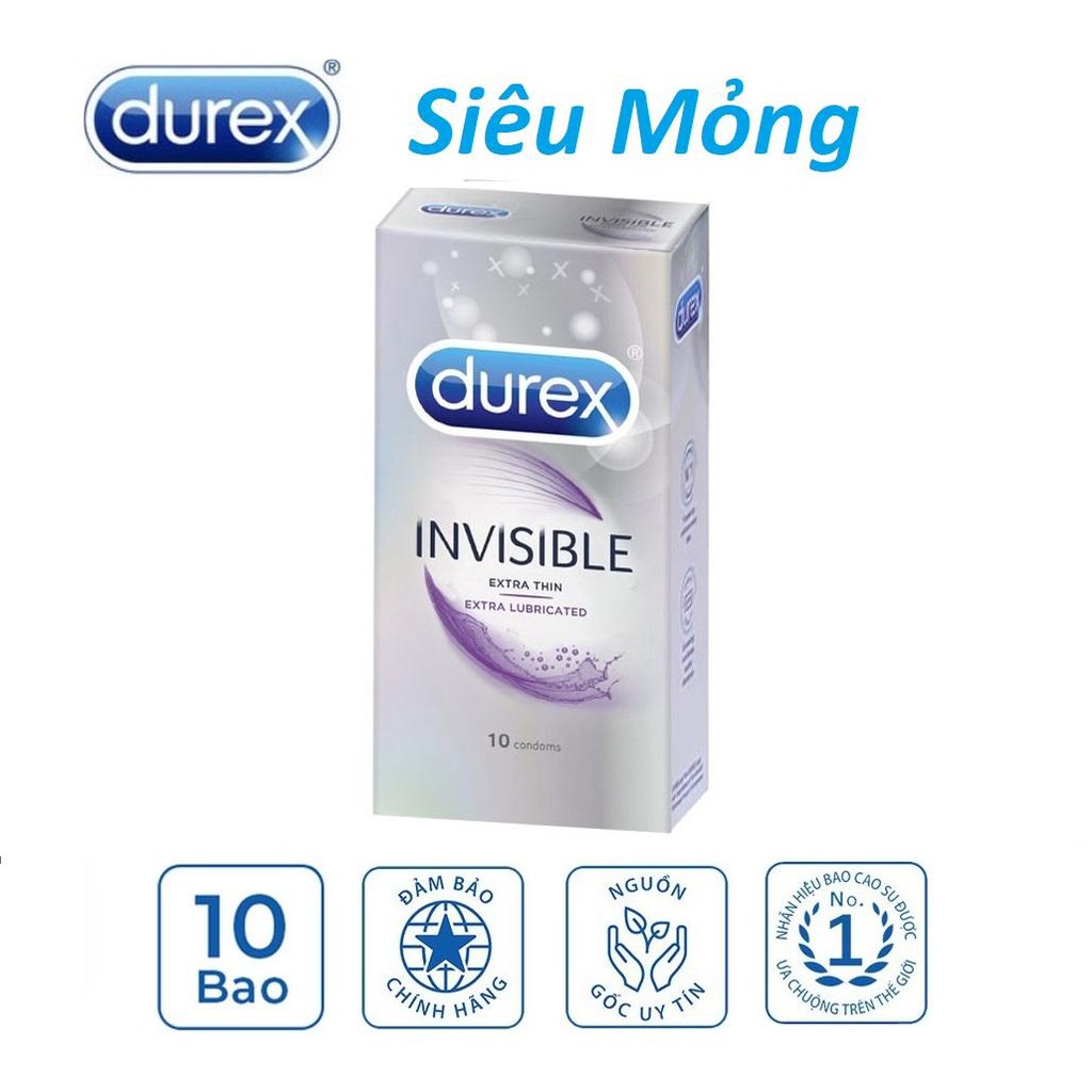 Combo 2 hộp Bao Cao Su Durex Invisible Extra Lubricated 10s cực siêu mỏng mà vẫn rộng rãi thoải mái