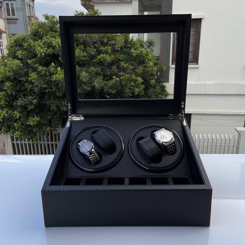 Hộp xoay đồng hồ - Hộp lắc đồng hồ cơ vân Carbon - Watch Winder lên cót đồng hồ cơ Automatic