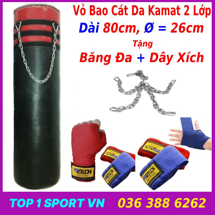 Vỏ Bao Cát Đấm Bốc Boxing Treo 105CM + Băng Đa Cuốn Tay Walon Chính Hãng - Thiết bị tập đấm bốc boxing chuyên nghiệp