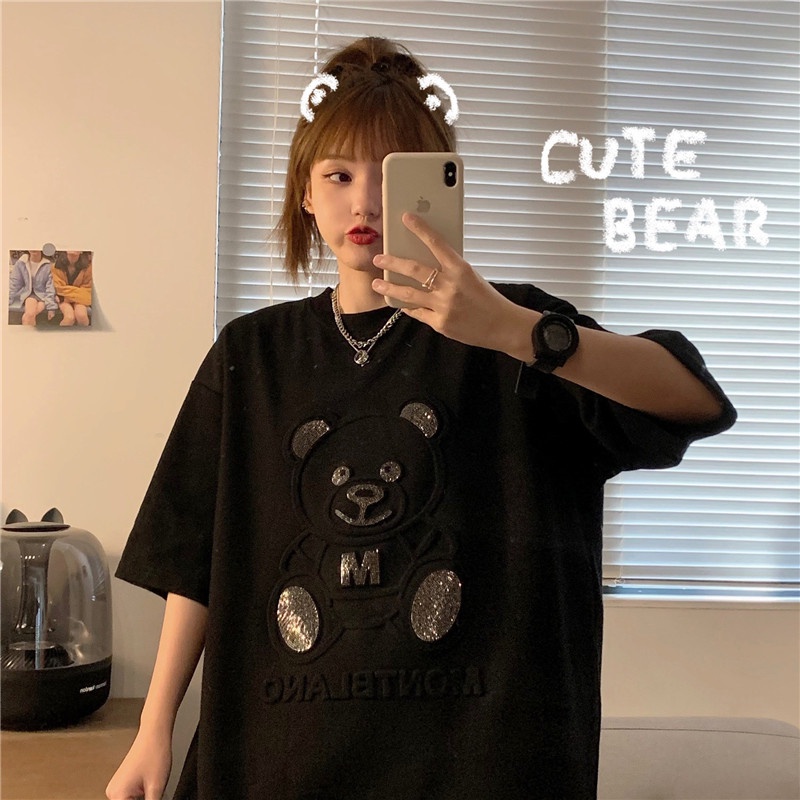 Áo Thun Ngắn Tay Họa Tiết Gấu Thời Trang Hàn Quốc