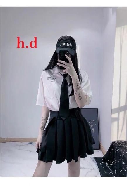 Sét 3 sơmi Gohst + cà vạt + chân váy HDN875