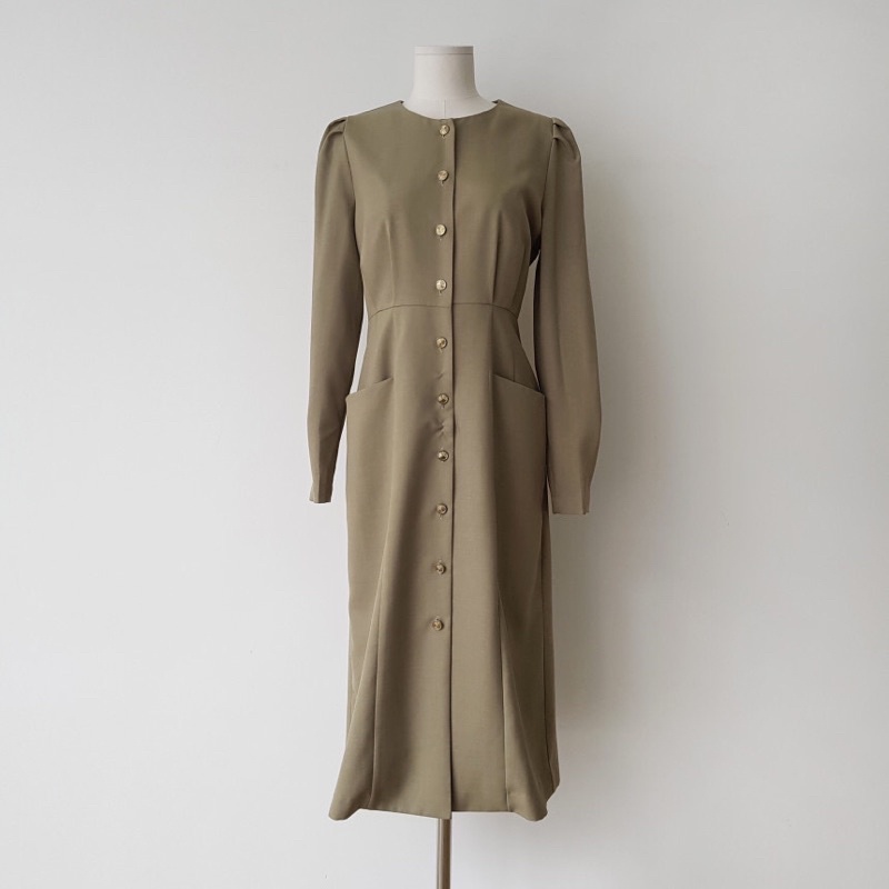 Đầm sơ mi cổ tròn tối giản phong cách Hàn Quốc - Váy cổ điển vintage phong cách tối giản