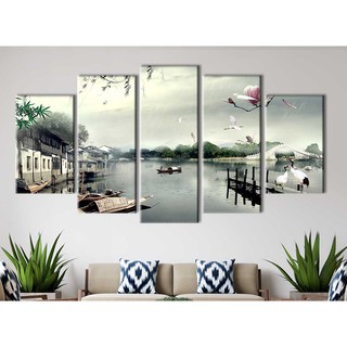 Bộ 5 tranh canvas treo tường phong cảnh dòng sông quê hương – B5T043