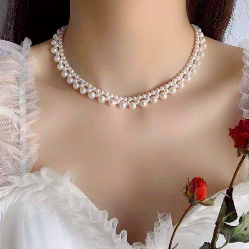 Chuỗi đeo cổ choker bạc 925 hạt đan nhiều size