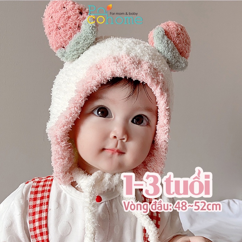 Mũ lông cừu HOA QUẢ dày dặn thiết kế đễ thương, mềm êm cho bé từ 1-3 tuổi, có che tai giữ ấm phong cách Hàn Quốc HOT