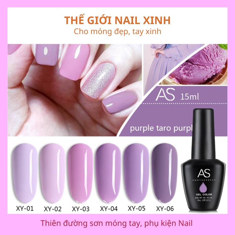 Sơn gel AS dùng máy hơ móng tay tone màu tím nhẹ nhàng mã XY mã 15ml