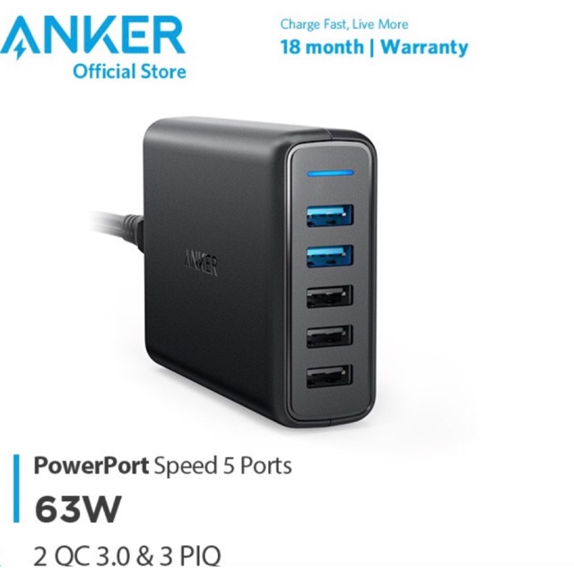 Sạc Anker Powerport Speed 5 cổng USB