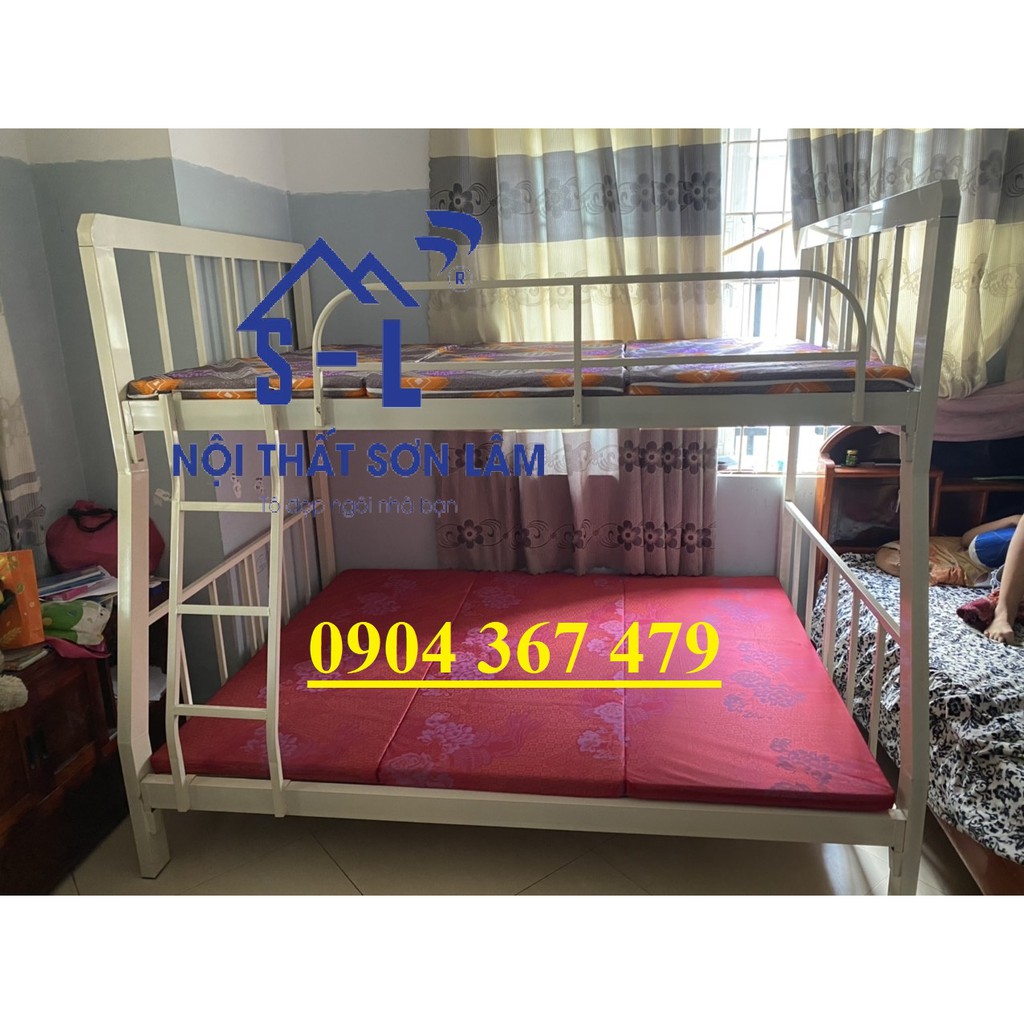 Giường ngủ 2 tầng sắt hộp vuông 4x8 size lớn 1m8 - 1m6