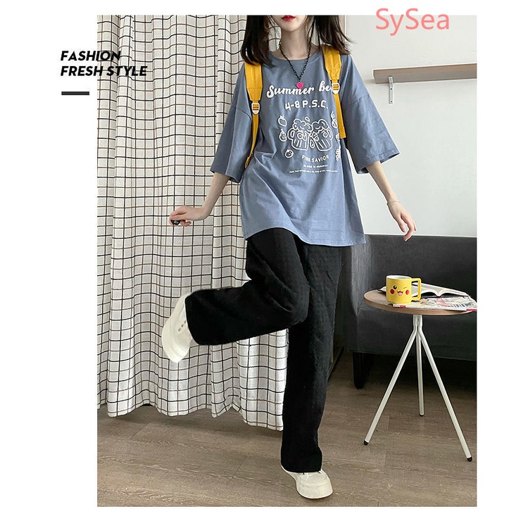 Áo Thun Dáng Rộng Họa Tiết Hoạt Hình Phong Cách Hàn Quốc Cá Tính