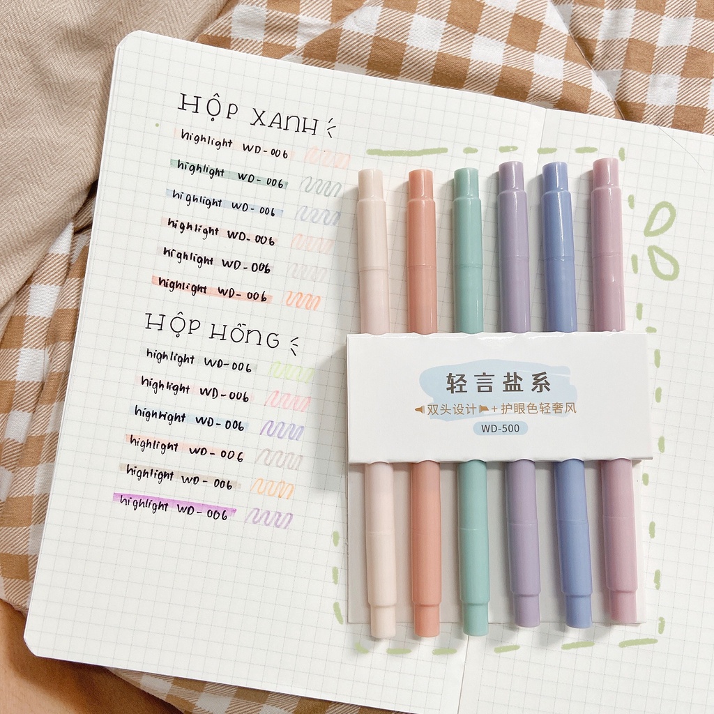 SET 6 BÚT HIGHLIGHT ĐẦU NHỎ WD-006 TONE MÀU PASTEL ĐÁNH DẤU BÀI HỌC TAKE NOTES