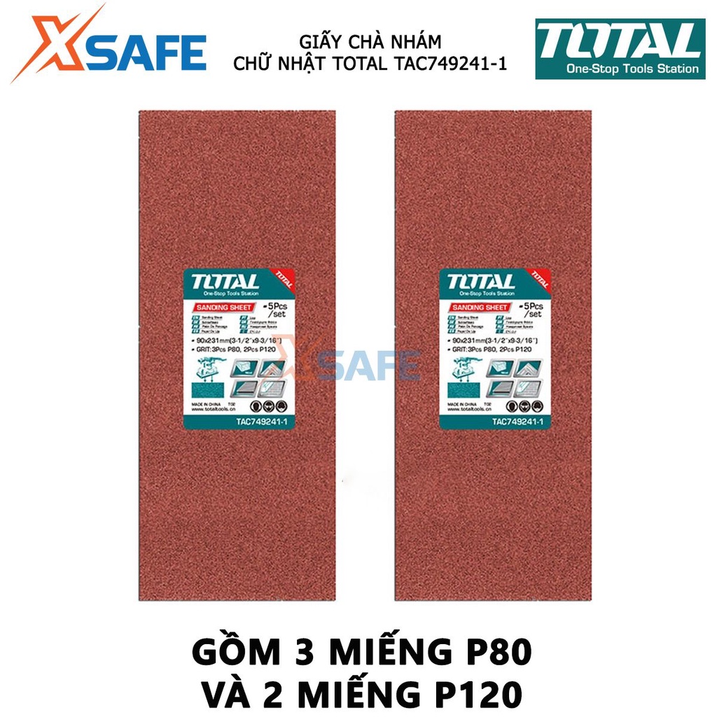 Giấy chà nhám chữ nhật TOTAL TAC749241-1 Combo 3 giấy chà nhám P80, 2 miếng loại P120, phù hợp dùng cho model TF1301826