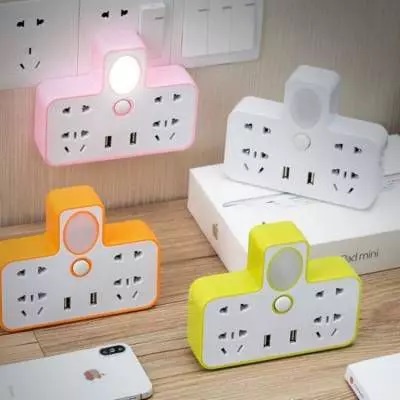 Ổ cắm điện kèm đèn ngủ hình chữ T - Ổ cắm kèm cổng sạc USB an toàn và tiện lợi