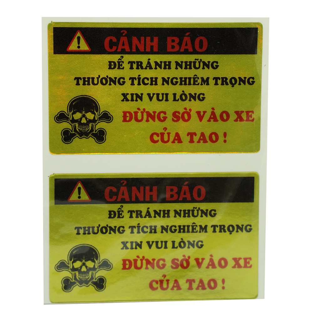 Bộ 4 decal tem xe Cảnh Báo-Để Tránh Thương Tích-Đừng Sờ Vào Xe Của Tao