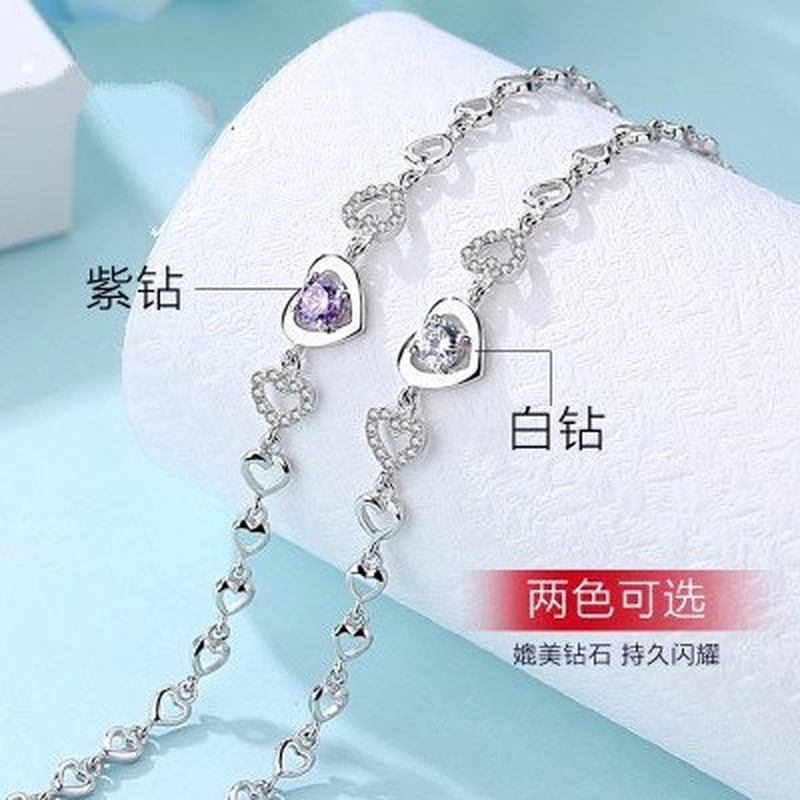 Vòng tay bạc 925 đính hạt màu tím/trắng tùy chọn thời trang
