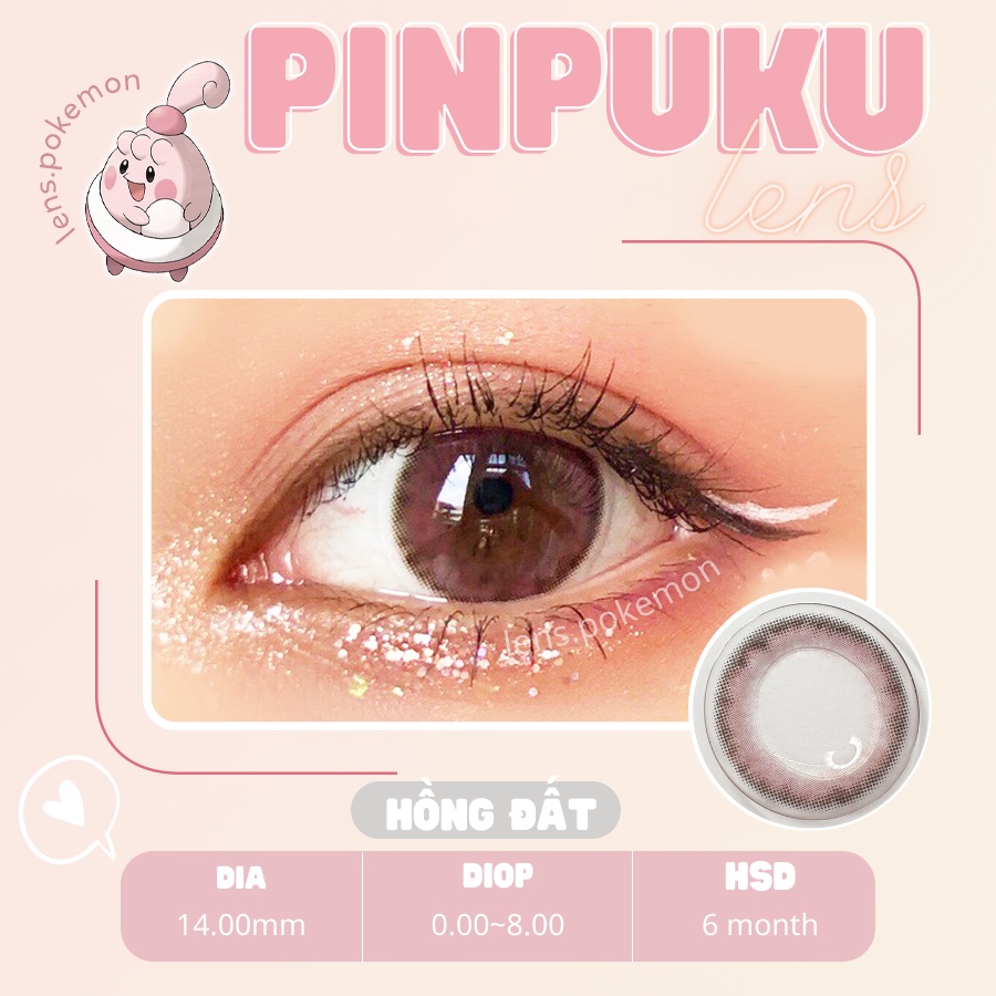 Kính áp tròng PINPUKU hồng đất giãn nhẹ 14.0mm - Lens cận thời trang Hàn Quốc chính hãng