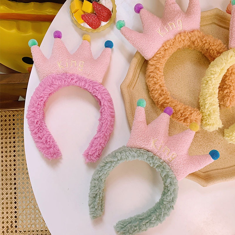 Băng Đô Cài Tóc Rửa Mặt Hình Vương Miện Phủ Lông Thời Trang Hàn Quốc Cho Nữ