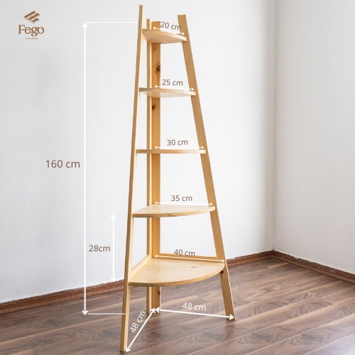Kệ thang góc tường chữ A FEGO gỗ thông tự nhiên 5 tầng