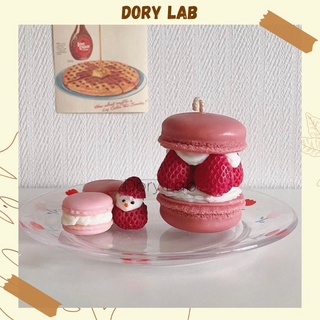 Nến thơm tạo hình bánh macaron dâu tây không khói, phụ kiện trang trí - dory lab