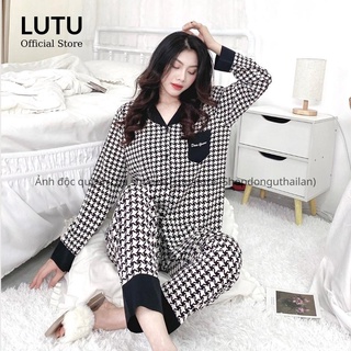 Bộ ngủ lụa hình hạc tay dài cổ phối