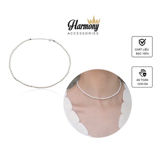 Dây chuyền nữ bạc s925 cao cấp, vòng cổ bạc chuỗi ngọc trai nhân tạo 2 VC97 trang sức bạc Harmony