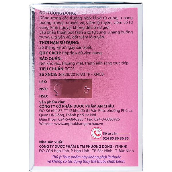 An Phụ Khang Giúp điều hòa kinh nguyệt, giảm kích thước u nang buồng trứng , u xơ tử cung