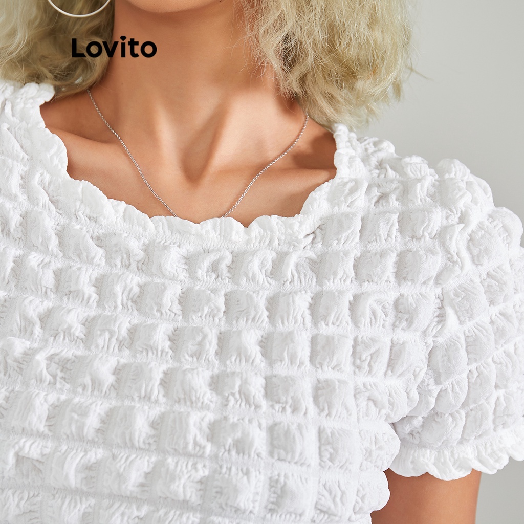 Lovito Áo Phông Trơn Trơn Có HọA TiếT Crop L22AD021 (TrắNg)